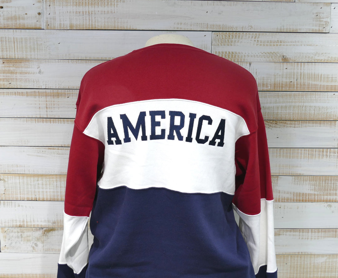 Valani - Long Sleeve Crew Neck Color Block America Sweatshirt -