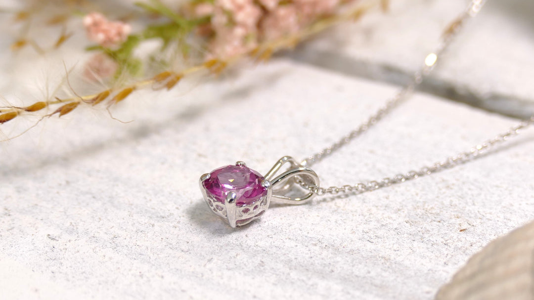 14k White Gold Pink Sapphire Round Pendant