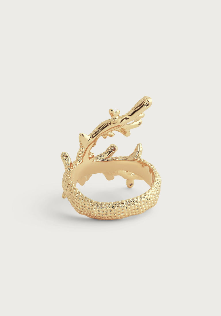 Anabel Arum - Brass - 18K Gold Plated Crystal Statement Coral Ring (Size 7)
