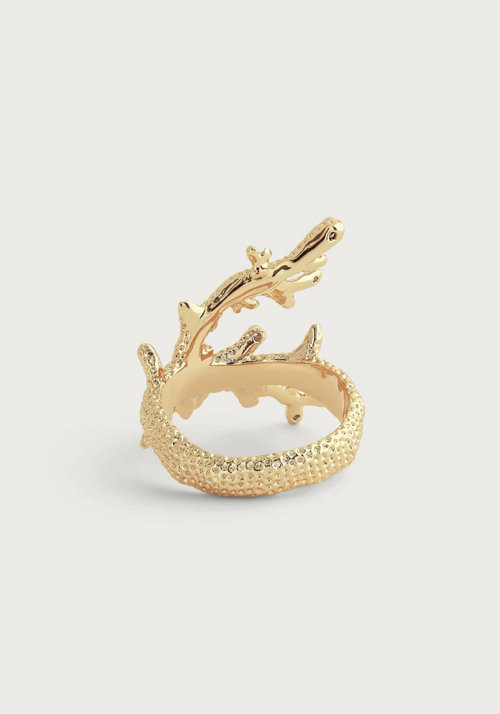 Anabel Arum - Brass - 18K Gold Plated Crystal Statement Coral Ring (Size 7)