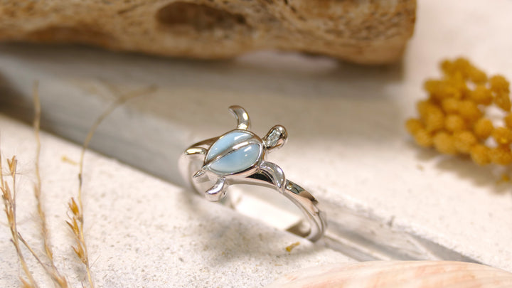Sterling Silver - Silver Larimar Turtle Ring