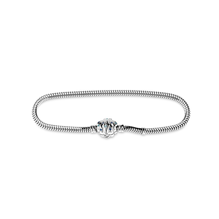Ocean - Sterling Silver - Aqua Cubic Zirconia Shell Snake Chain Bracelet 7"