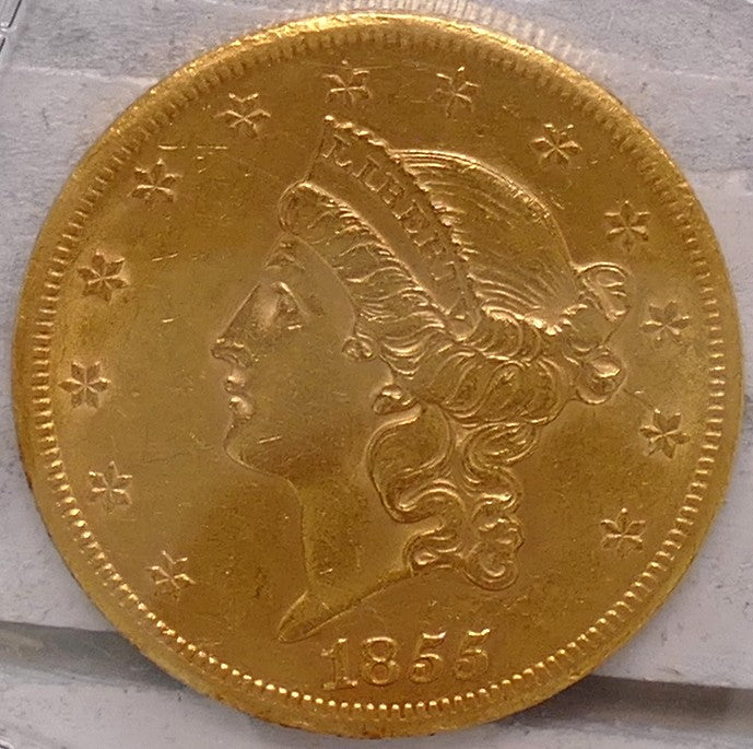 US 1855 DOUBLE EAGLE S MINT AU58 RAW