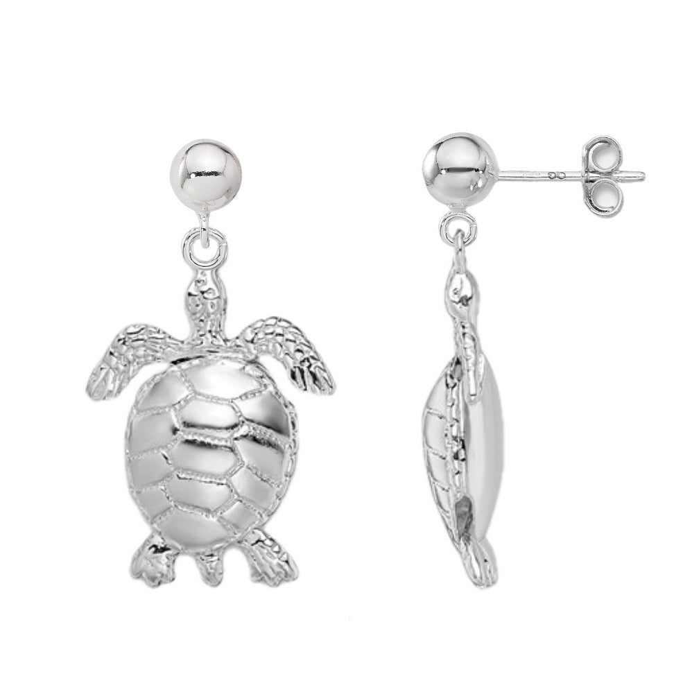 Sterling Silver - Silver Turtle Dangle Earrings