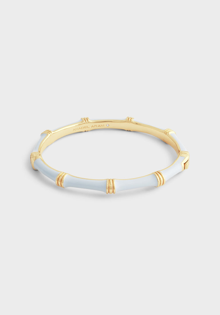 Anabel Arum - Brass - 18K Gold Plated Pale Blue - Hinged Enamel Bangle Bamboo Bracelet
