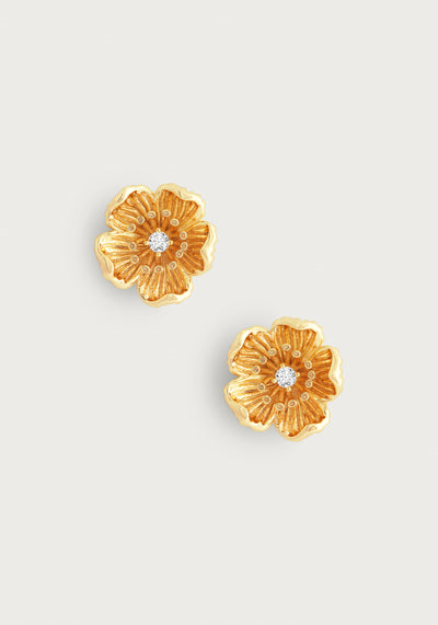 Anabel Arum - Brass - 18K Gold Plated Crystal Stud Wildflower Earrings