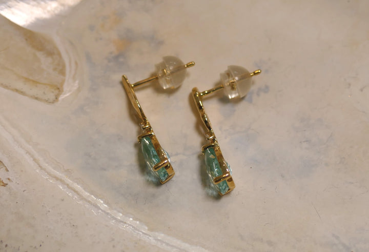 14k Yellow Gold Pear 2.2ct Caribbean Topaz Stud Earrings