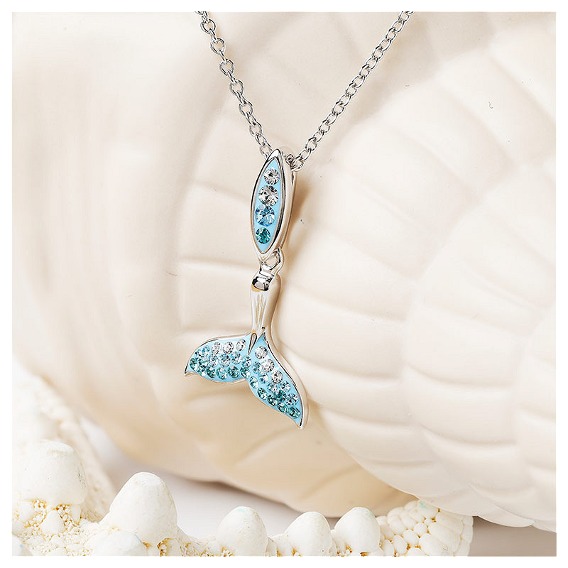 Ocean - Sterling Silver - Silver Blue Crystal Whale Tail Necklace