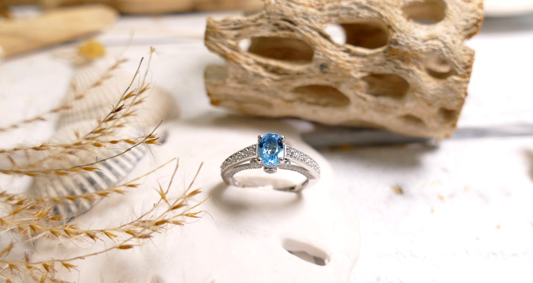 Sterling Silver - Silver Swiss Blue Topaz Oval Cubic Zirconia Ring (Size 7)