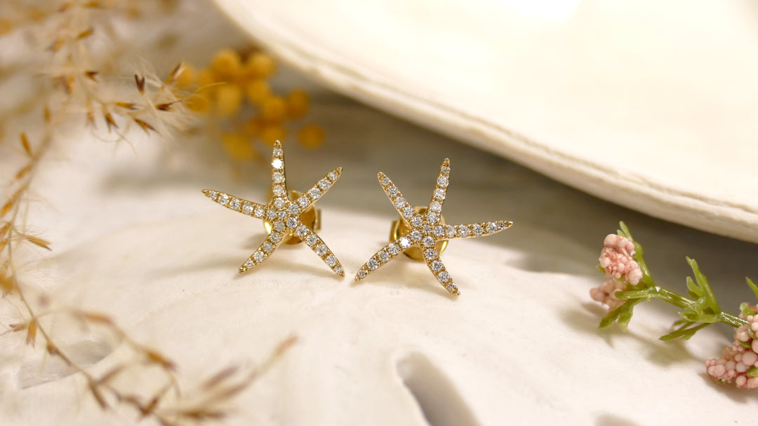 14k Yellow Gold 0.27ct. Natural Diamond Stud Starfish Earrings