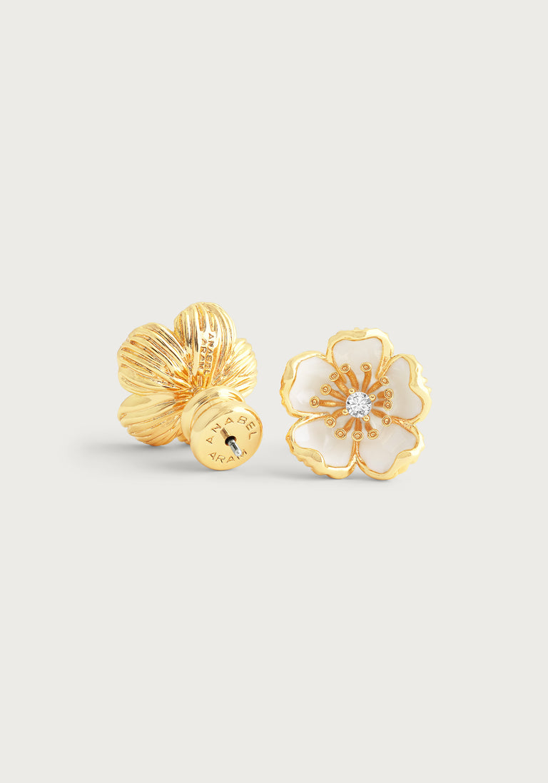 Anabel Arum - Brass - 18K Gold Plated Enamel Stud Wildflower Earrings