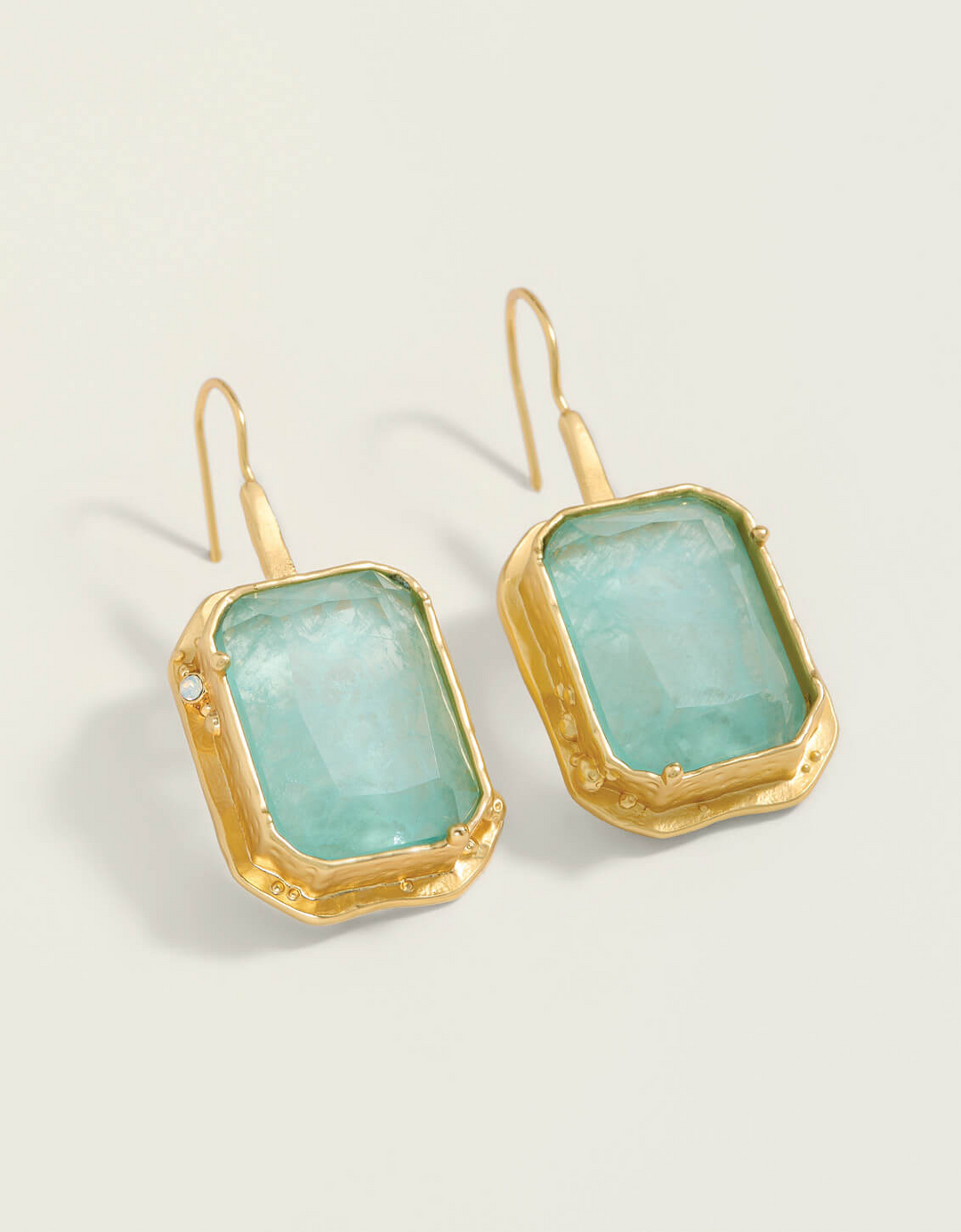 Spartina - - Gold Plated Marion Sea Foam Rectangle Glass Drop Earrings