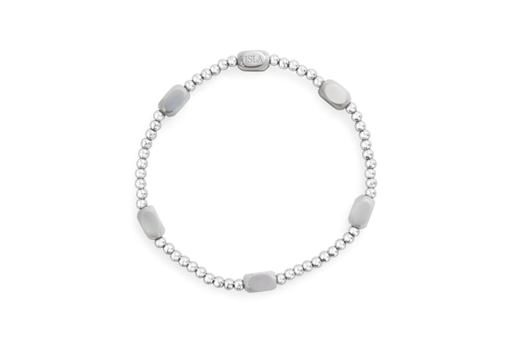 Isla - Stainless Steel - Silver - Here & There - Glacier Grey Glass Beaded Stretch Bracelet