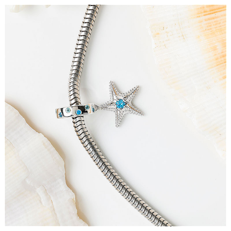 Ocean - Sterling Silver - Blue Topaz Cubic Zirconia Starfish Dangle Charm