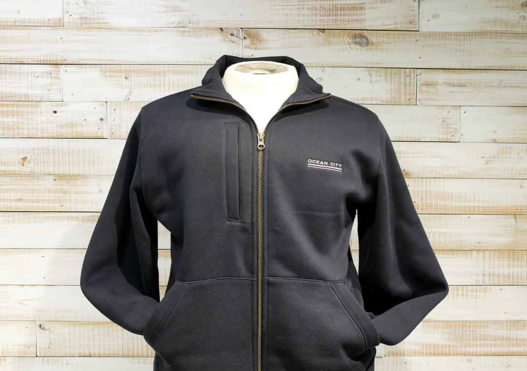 Long Sleeve Full Zip Cadet Collar OC Sweatshirt - Black (Extra Large)