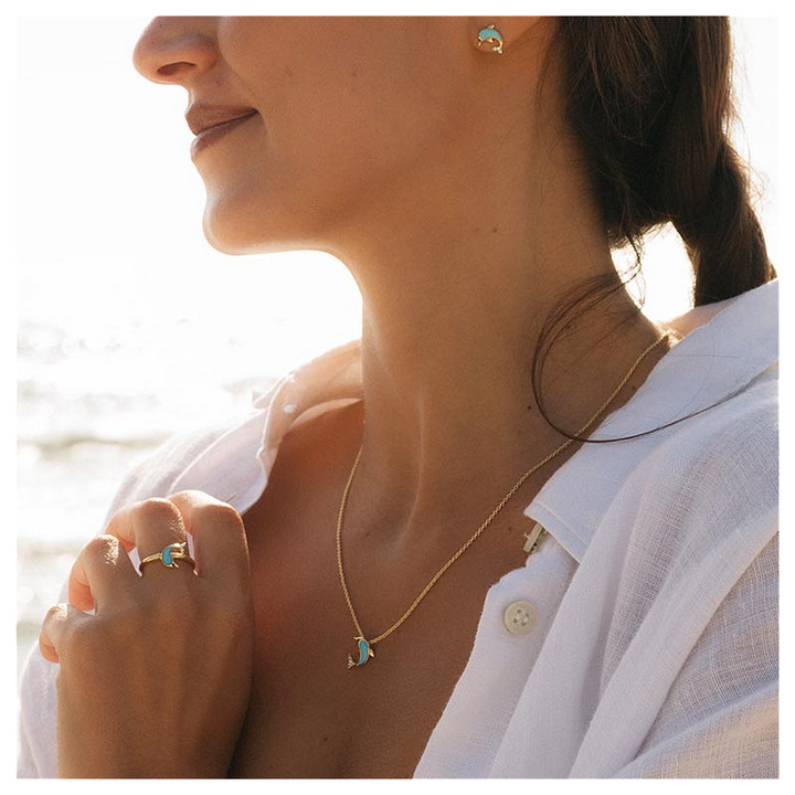Ocean - Sterling Silver - Gold Vermeil Crystal Turquoise Dolphin Necklace