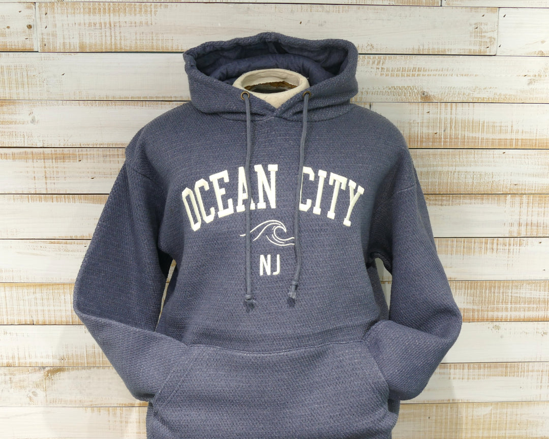 Valani - Long Sleeve Hooded Honeycomb Ocean City Sweatshirt - Navy