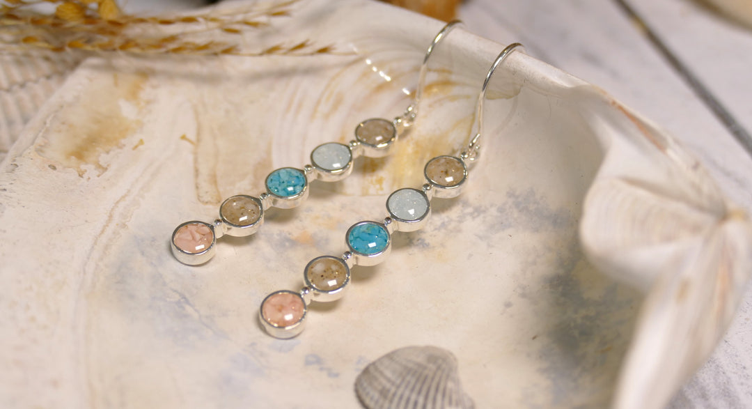 Dune - Sterling Silver - Endless Summer Bar Round Turquoise Ocean City Beach Sand Drop Earrings