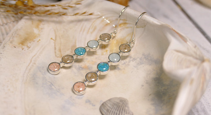 Dune - Sterling Silver - Endless Summer Bar Round Turquoise Ocean City Beach Sand Drop Earrings