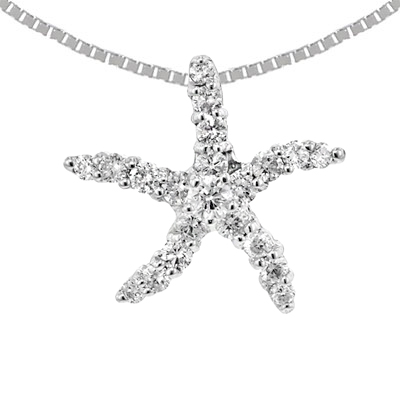 14k Yellow Gold 0.35ct. Natural Diamond 18" Starfish Pendant