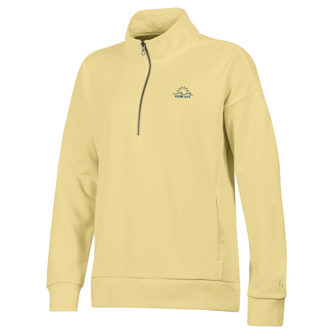 Gear - Long Sleeve 1/4 Zip Cadet Collar Sun & Wave Sweatshirt - Light Yellow (Extra Large)