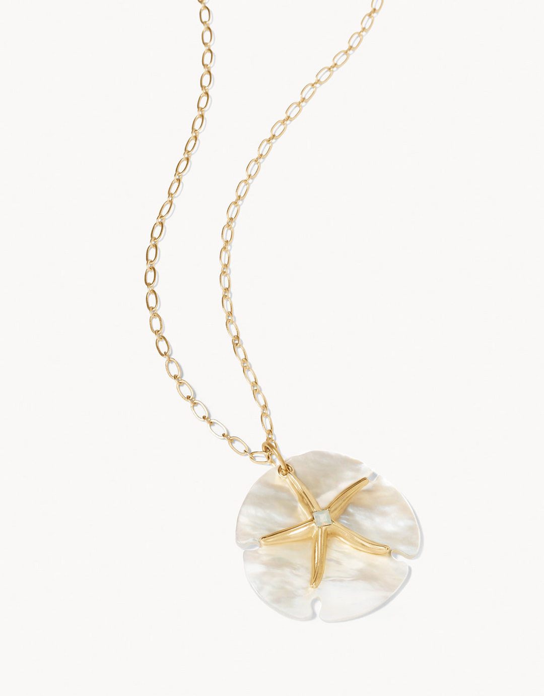 Spartina - - 18K Gold Plated Star Sanddollar - Pearlescent Starfish Statement Necklace 32"