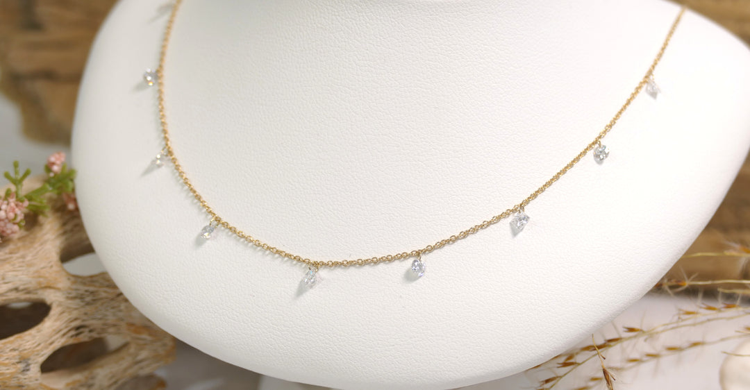 14k Yellow Gold Drilled Mixed Diamonds 1 CTTW Lab Diamond Necklace