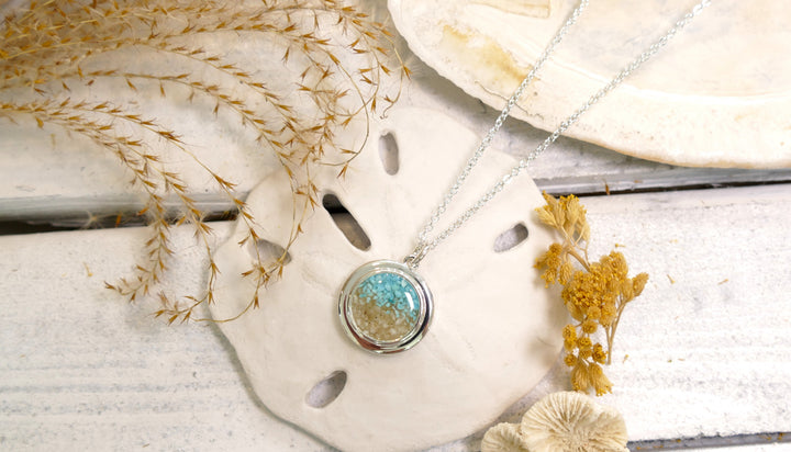Dune - - Silver Plated "Explorer" Round Turquoise Gradient Ocean City Beach Sand Necklace