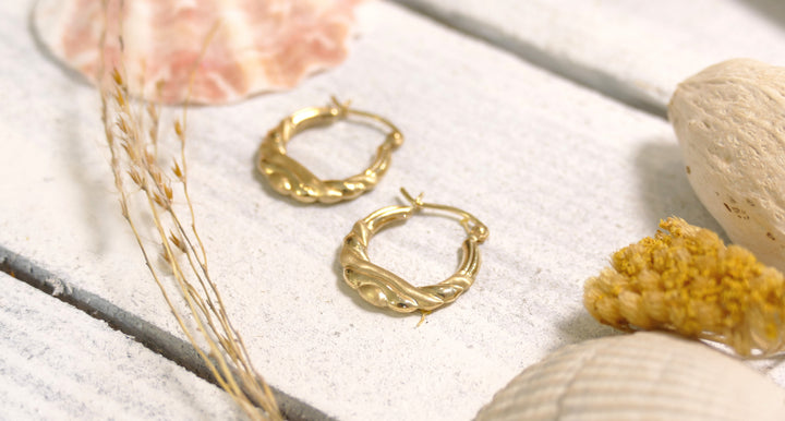 14k Yellow Gold Wave Twist Hoop Earrings