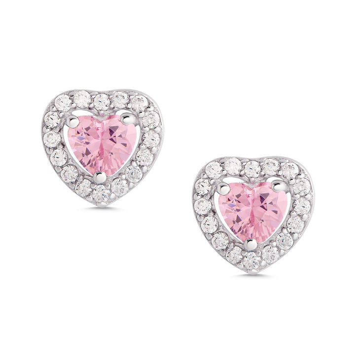 Pink & White CZ Heart Halo Stu