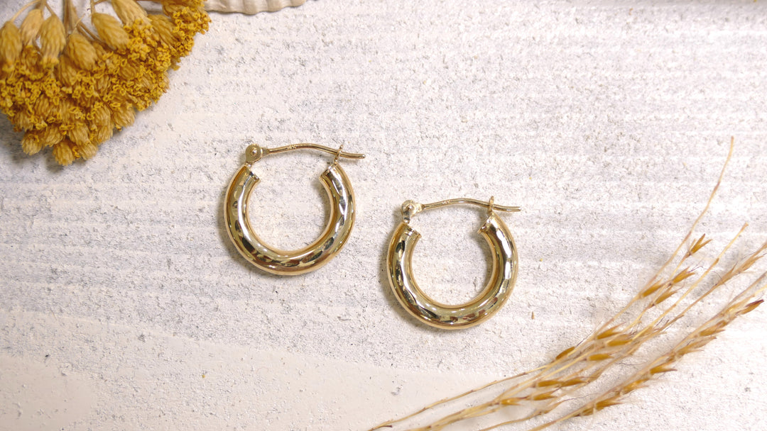 14k Yellow Gold Full Diamond Cut Hoop Earrings