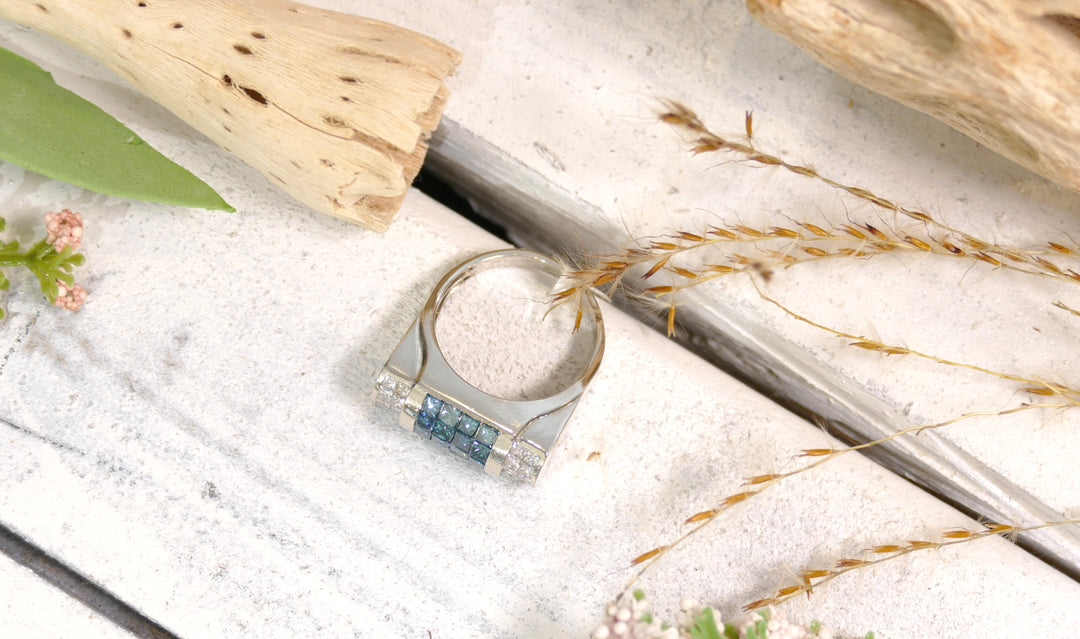 14K White Gold (1 cttw Natural Diamond) 1.8cttw Blue Diamond Cocktail Ring (Size 6.5)