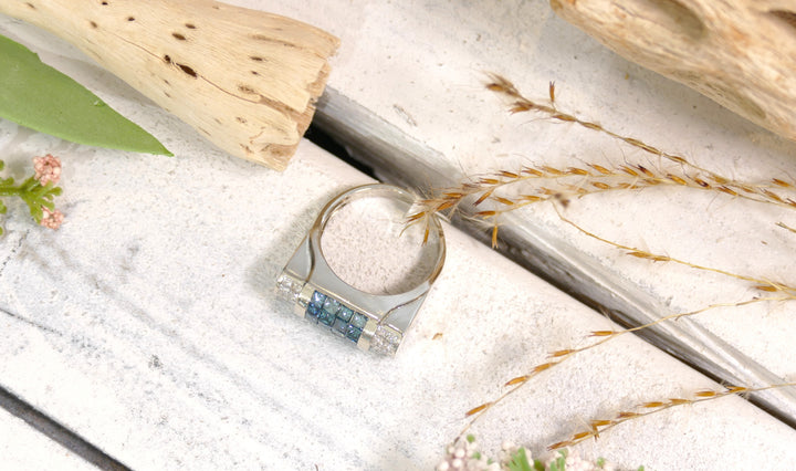 14K White Gold (1 cttw Natural Diamond) 1.8cttw Blue Diamond Cocktail Ring (Size 6.5)