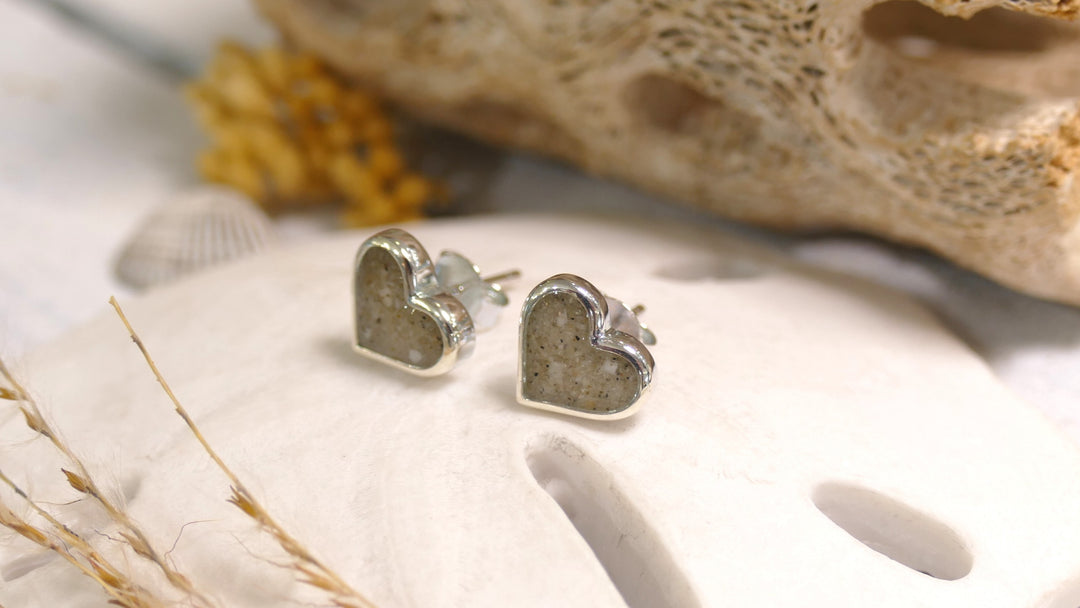 Dune - Sterling Silver - 10mm Heart Stud Ocean City Beach Sand Earrings