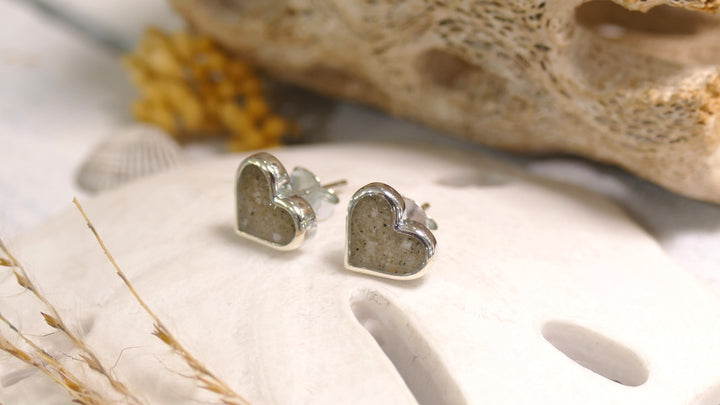 Dune - Sterling Silver - 10mm Heart Stud Ocean City Beach Sand Earrings