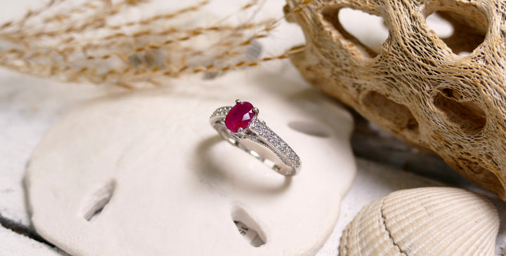 Sterling Silver - Silver Ruby Oval Cubic Zirconia Ring