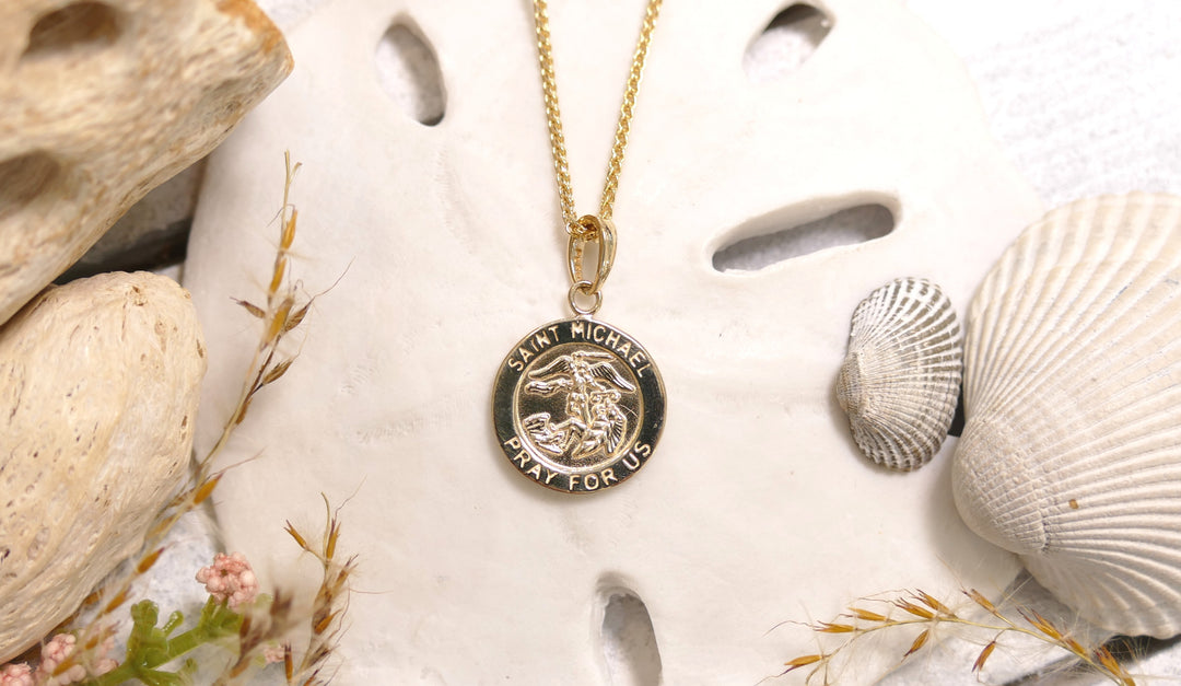 14k Yellow Gold Round Saint Michael Pendant