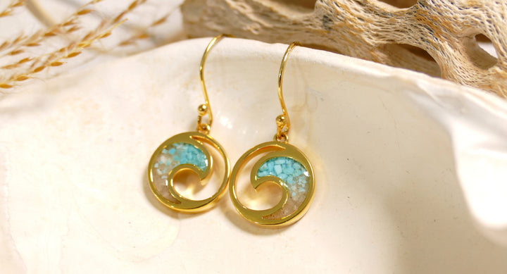 Dune - Sterling Silver - Gold Vermeil Wave Turquoise Gradient Ocean City Beach Sand Drop Earrings