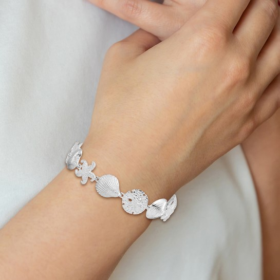 Sterling Silver - Silver Polished Sea Life Bracelet 7.25"
