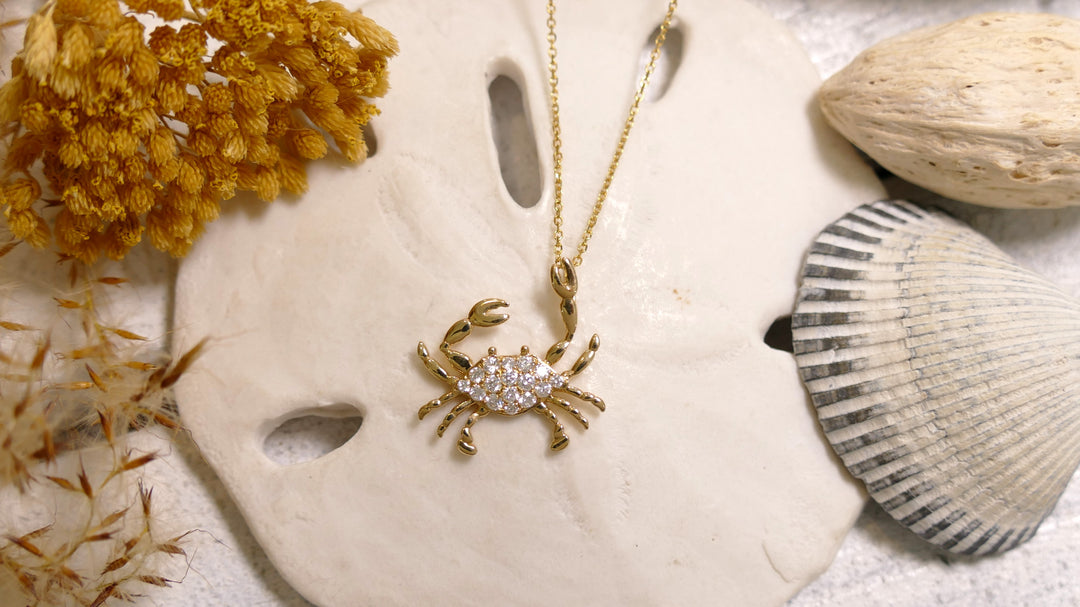 14k Yellow Gold Crab .26ct Diamond Necklace
