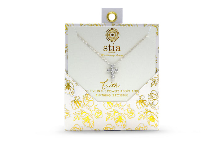 Stia - Sterling Silver - Silver Cubic Zirconia Cross 15-17" Necklace