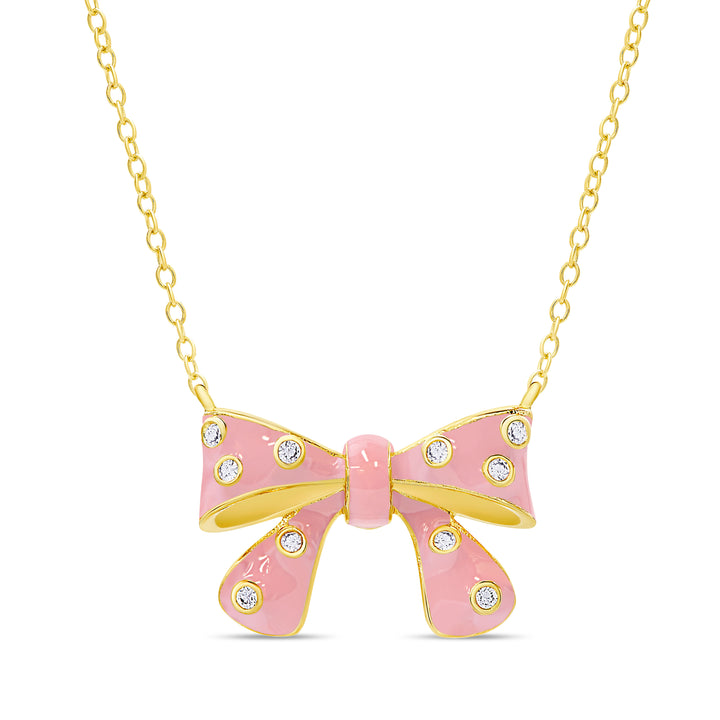PINK BOW + CZ NECKLACE 18KGP