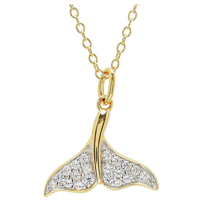 Ocean - - Gold Vermeil White Sapphire Whale Tail Necklace