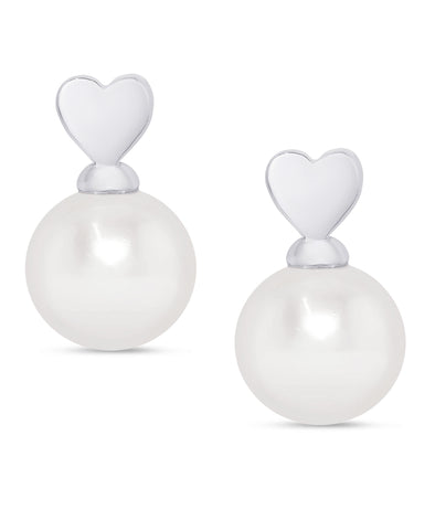 Lily Nily - Sterling Silver - Silver Drop Freshwater Pearl Heart Stud Earrings