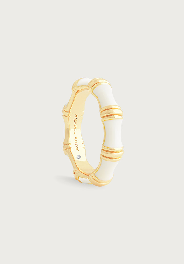 Anabel Arum - Brass - 18K Gold Plated Creme Enamel Bamboo Ring (Size 7)