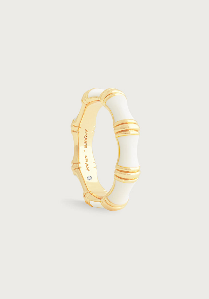 Anabel Arum - Brass - 18K Gold Plated Creme Enamel Bamboo Ring (Size 7)