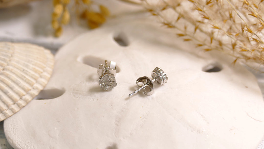 10k White Gold .53ct Diamonds Flower Cluster Earrings