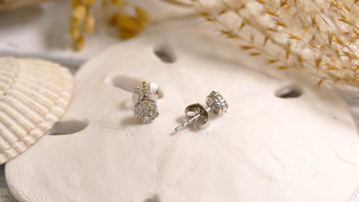 10k White Gold .53ct Diamonds Flower Cluster Earrings