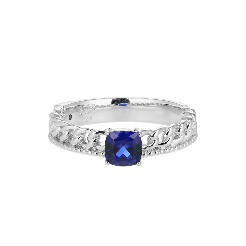 Elle - Sterling Silver - "Weave" Cushion Lab Grown Sapphire Ring (Size 7)