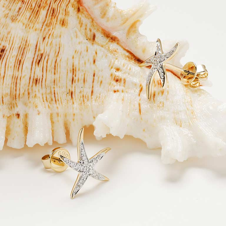 Ocean - 14k - Yellow Gold Lab Grown Diamond Starfish Stud Earrings